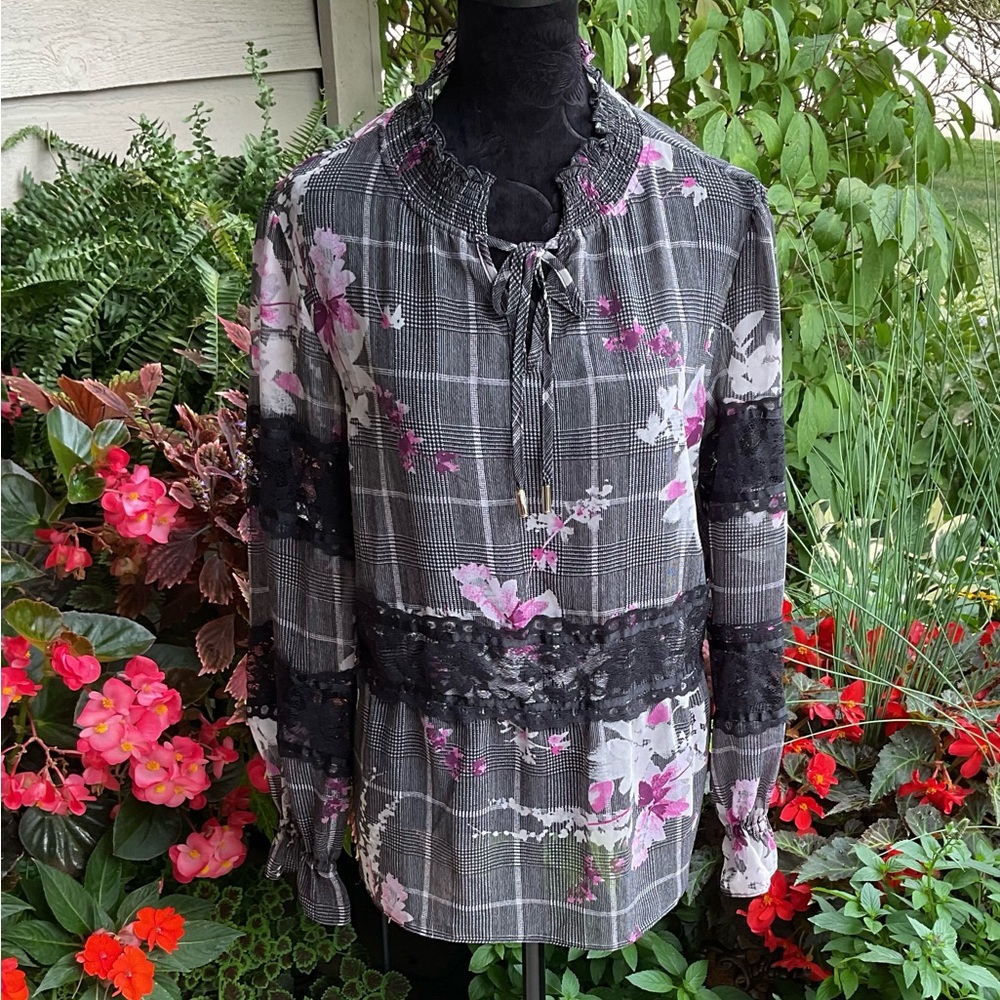 DKNY Floral Lace Trimmed Tunic - EUC